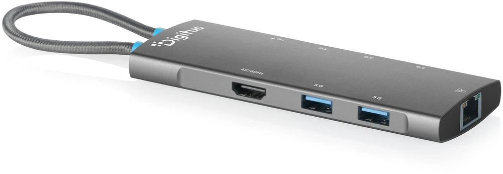 Digitus USB-C prijungimo stotis, 8 prievadų, universali, USB Type-C, pilka