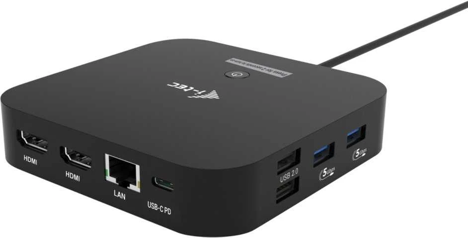 „I-tec USB-C“ dvigubas HDMI, 2xHDMI, 4K 60Hz, 2x USB-C (10Gbps+5Gbps), 4x USB-A (2x5Gbps), maitinimo šaltinis, 100 W LAN, garsas