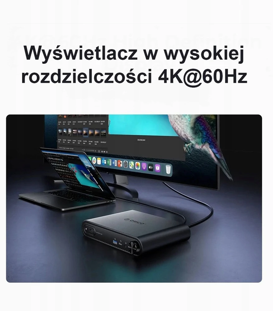 „Orico 10in1“ USB-C su M.2 NVMe/SATA korpusu, 3,5 mm garso jungtimi, RJ45, HDMI 4K@60Hz, PD 100W