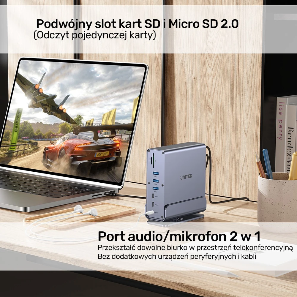 Šakotuvas Stotis / replikatorius Unitek Universal DisplayLink Triple 4K USB-C/Thunderbolt (D1135AGY01)