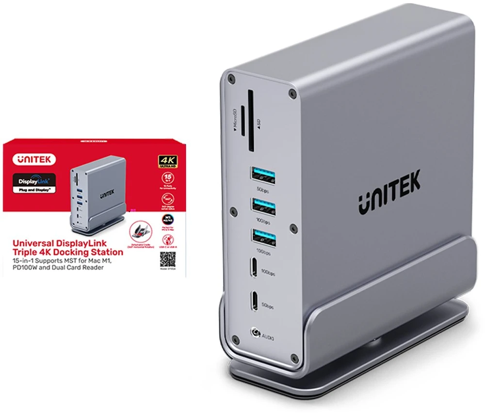 Šakotuvas Stotis / replikatorius Unitek Universal DisplayLink Triple 4K USB-C/Thunderbolt (D1135AGY01)