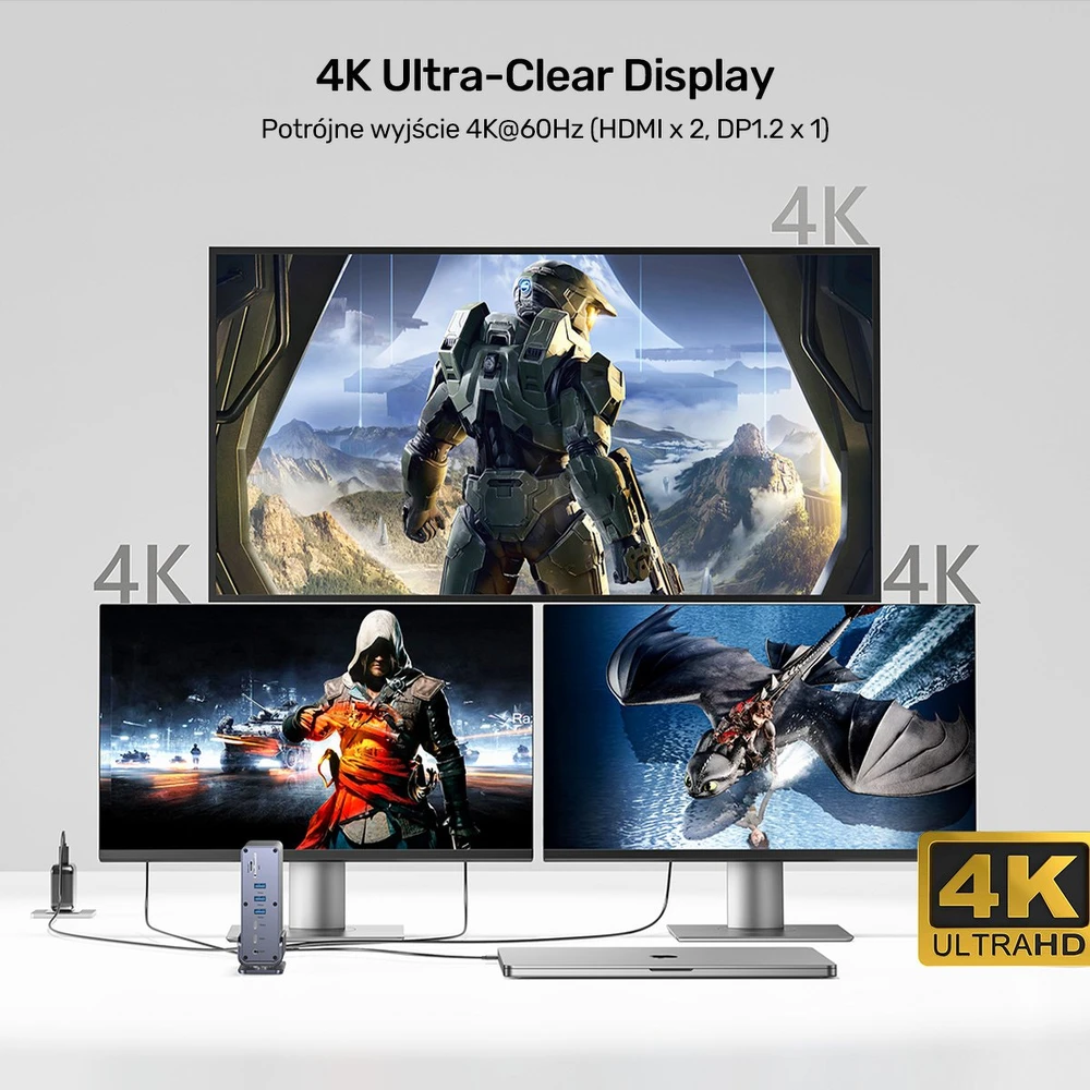 Šakotuvas Stotis / replikatorius Unitek Universal DisplayLink Triple 4K USB-C/Thunderbolt (D1135AGY01)