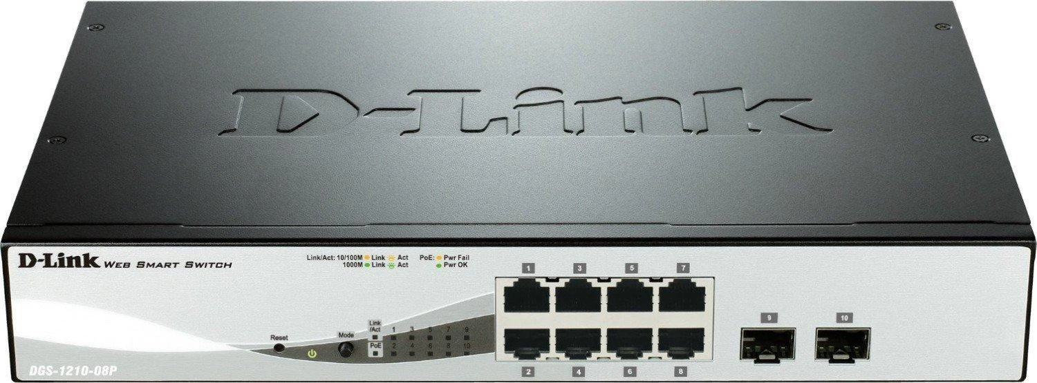 Šakotuvas D-Link | DGS-1210 serijos išmanieji valdomi gigabitiniai jungikliai | DGS-1210-08P | Tvarkoma L2 | Stalinis/montuojamas ant stovo