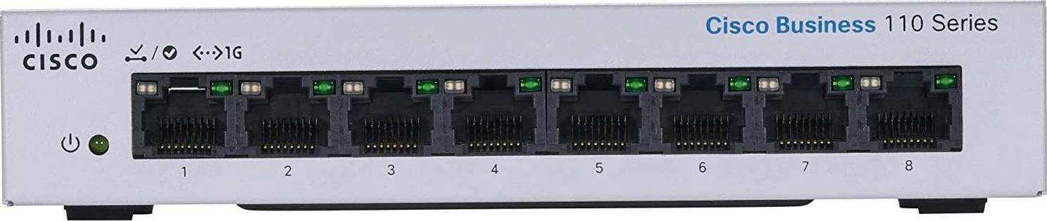 Šakotuvas „Cisco CBS110“ nevaldomas 8 prievadų GE, stalinis kompiuteris, išorinis PS