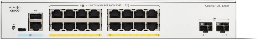 Šakotuvas Switch Cisco Catalyst C1200-16P-2G-RF łącza jungiama į tinklą Zarządzany L2 Gigabit Ethernet (10/100/1000) Obsługa PoE Baltas