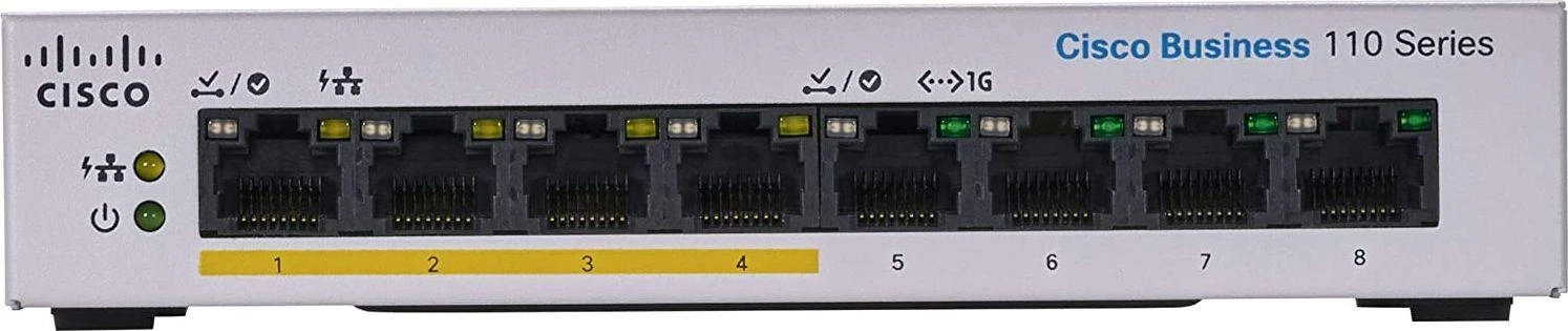 Šakotuvas Cisco CBS110 nevaldomas 8 prievadų GE, dalinis PoE, darbalaukis, išorinis PS