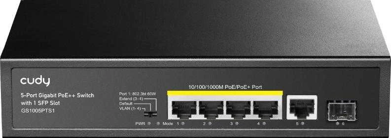 Šakotuvas Komutatorius - Cudy GS1005PTS1 Gigabit PoE 5 Prievadų Juodas