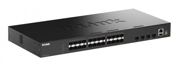 Šakotuvas „D-Link“ 24 prievadų gigabito sudedamas išmanusis valdomas šviesolaidinis komutatorius | „D-Link“