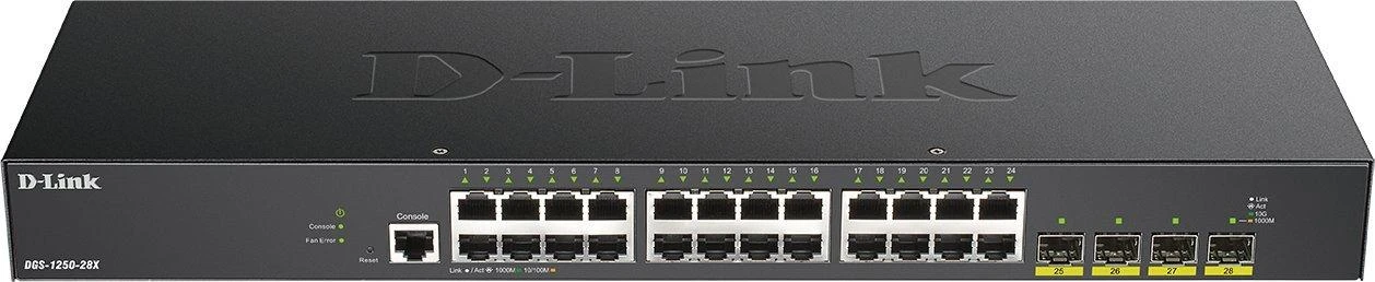 Šakotuvas D-LINK 28-Port Smart Managed PoE+ Gigabit Switch 4x 10G dlink žalias 3.0 24x 10/100/1000Mbit/s TP RJ-45 PoE prievadas 802.3at