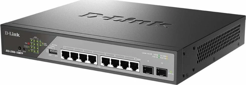 Šakotuvas D-Link DSS-200G-10MPP/E 8 prievadų 10/100/1000 PoE gigabito Ethernet stebėjimo komutatorius | D-Link