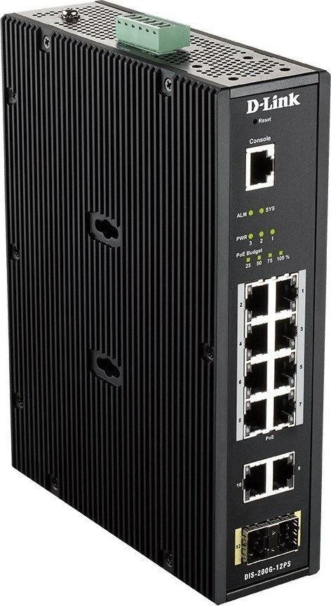 Šakotuvas D-LINK 12 Port L2 Industrial Smart Managed Switch su 10 x 1GBaseTX jungtys ir 2 x SFP jungtys