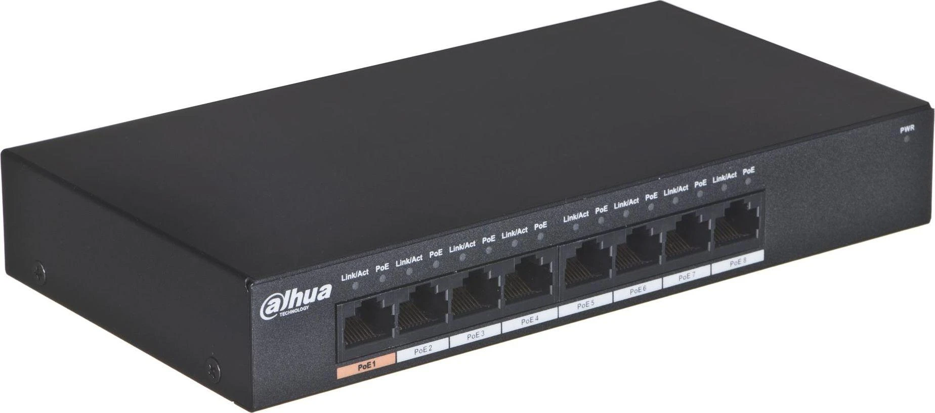 Šakotuvas Dahua Technology PFS3008-8GT-96 tinklo komutatorius Ne-valdomas L2 Gigabit Ethernet (10/100/1000) Juoda Maitinimas per Eternetą (PoE)