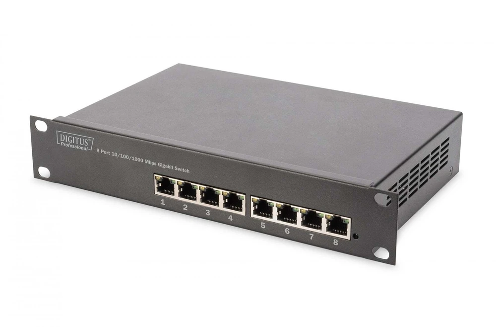 Šakotuvas Digitus DN-80114-1 tinklo komutatorius Ne-valdomas Gigabit Ethernet (10/100/1000) 1U Pilka