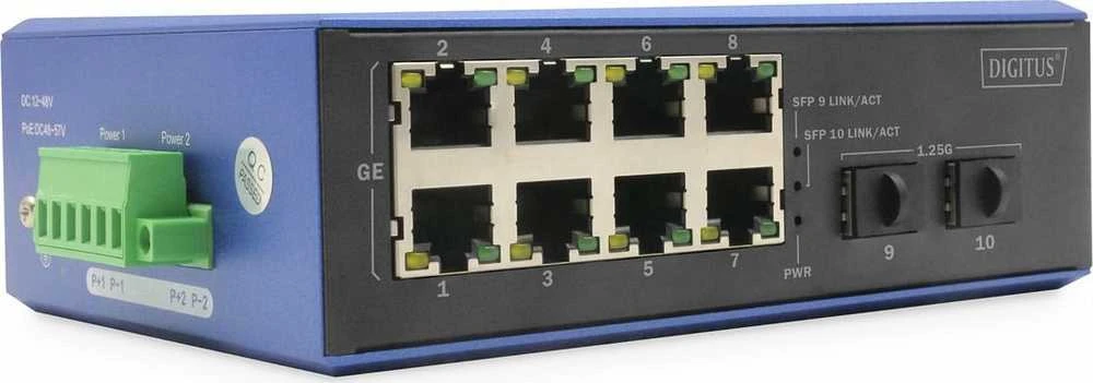 Šakotuvas Digitus INDUSTRIE 8+2-PORT E POE SWITCH - 8 PORT GE POE RJ452 GE SFP PORT