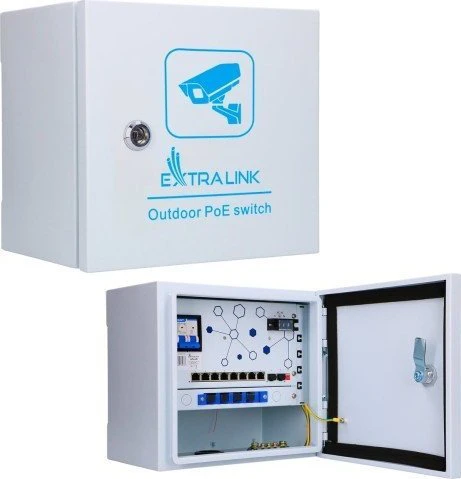 Šakotuvas Extralink atlasas | Išorinis PoE jungiklis | 8x RJ45 1000Mb/s PoE, 2x SFP, 120W, aktyvus aušinimas
