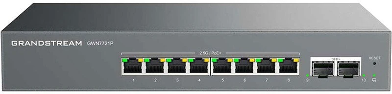 Šakotuvas „Grandstream GWN7721P“ L2 Lite valdymo komutatorius, 8x 2.5GbE RJ45, 2x 10G SFP+, PoE/PoE+