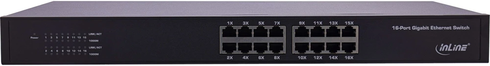 Šakotuvas Switch InLine Gigabit tinklo 16 prievadų 1Gb/s 19'' 1U metalinis be ventiliatoriaus (32311O)