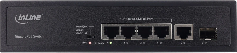 Šakotuvas Switch InLine PoE+ Gigabit tinklas 5 prievadai (4x PoE+), 1xSFP, 1Gb/s Stalinis metalinis be ventiliatoriaus (32305R)