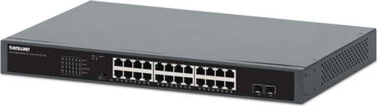 Šakotuvas „Intellinet 561907“ komutatorius, gigabito, 24x RJ45, „PoE+“, 370W, 2x SFP, 1GbE