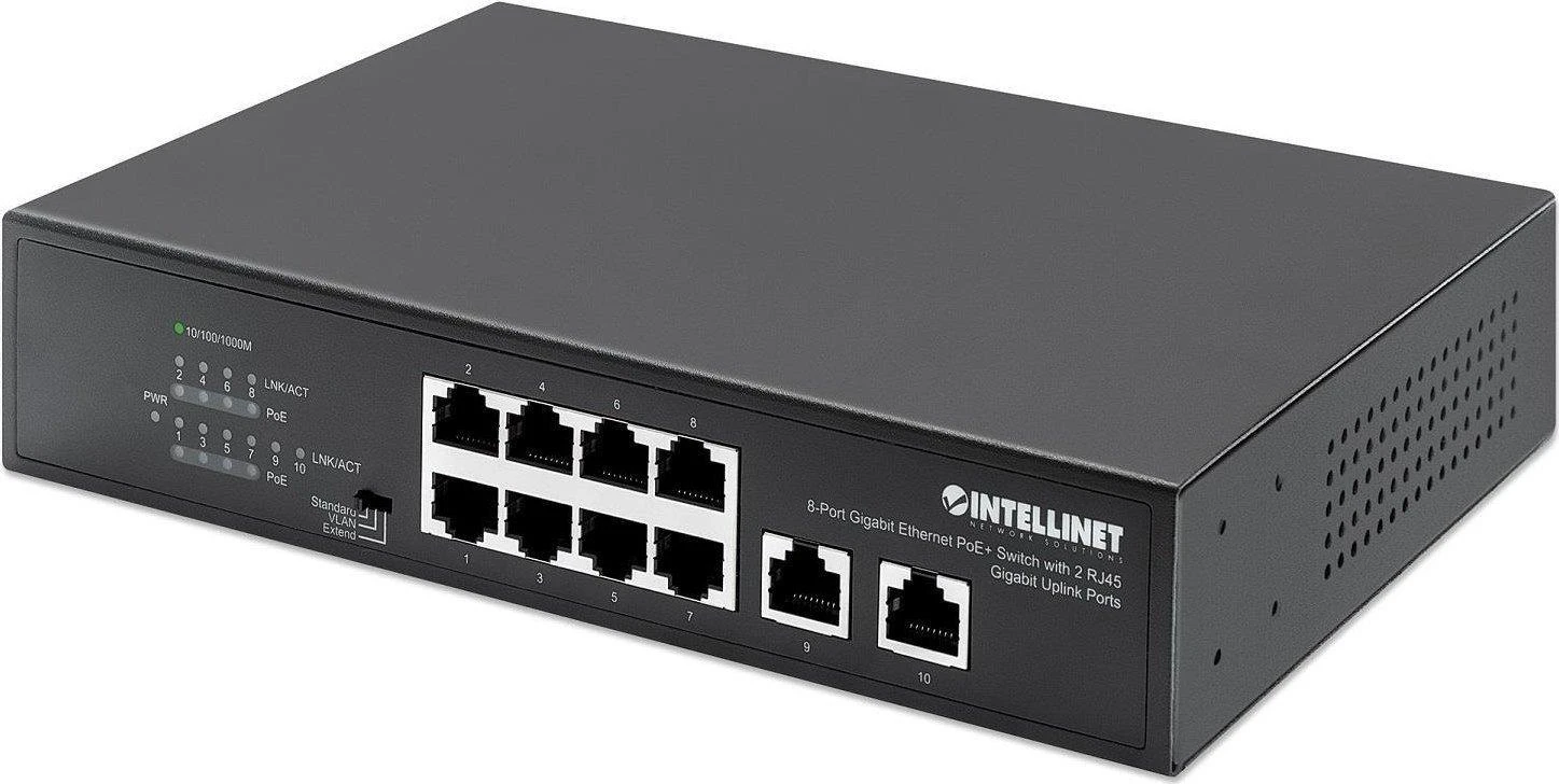 Šakotuvas Intellinet 561402 jungiklis Gigabit 8x RJ45 PoE+, 2x RJ45 Uplink