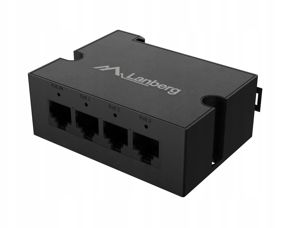 Šakotuvas LANBERG DIN-GE4-BT-90W SWITCH 1XIN 3XOUT 1GB POE EXTENDER GIGABIT ETHERNET DIN RAIL BT 90W