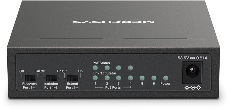 Šakotuvas MERCUSYS jungiklis MS106LP (6x100Mb/s,4xPoE+,40W,be ventiliatoriaus)