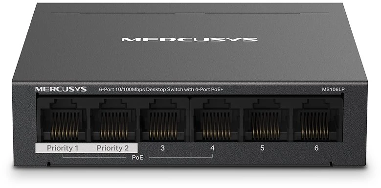 Šakotuvas MERCUSYS jungiklis MS106LP (6x100Mb/s,4xPoE+,40W,be ventiliatoriaus)