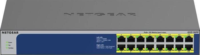 Šakotuvas Netgear Switch GS516PP (GS516PP-100EUS) (GS516PP100EUS)
