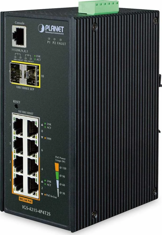 Šakotuvas Planet IGS-4215-4P4T2S tinklo jungiklis, valdomas L2/L4 Gigabit Ethernet (10/100/1000), palaiko PoE, mėlynas, baltas