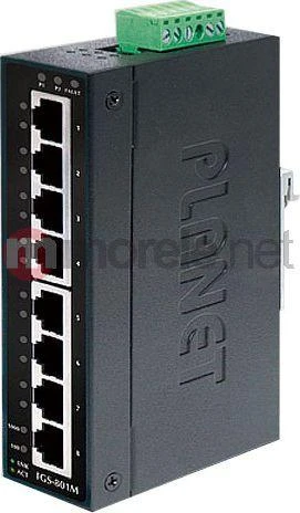 Šakotuvas Planet IP30 plono tipo 8 prievadų pramoninis valdomas Gigabito eterneto jungiklis (nuo -10 iki 60 laipsnių C)