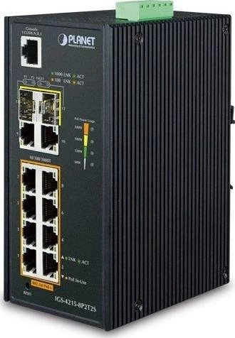 Šakotuvas PLANET IGS-4215-8P2T2S tinklo komutatorius Valdomas L2/L4 gigabito Ethernet (10/100/1000) Maitinimas per Ethernet (PoE) Mėlyna, Sidabrinis