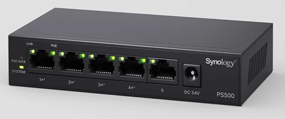 Serveris Switch Synology Synology PS500 | Switch PoE, 5 portów GE, 4xGE PoE+, 60W