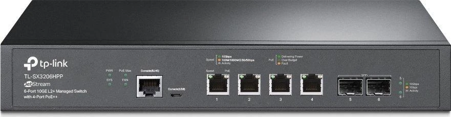 Šakotuvas TP-Link 4-PORT 10G MANAGED POE SWITCH - L2+ 2-PORT 10G SFP+ 4-PORT POE++