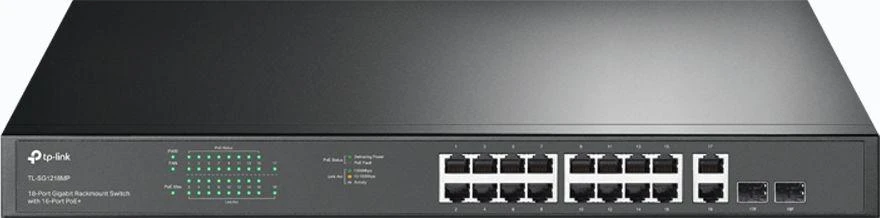 18 prievadų gigabitinis POE komutatorius – su 16 prievadų POE+
