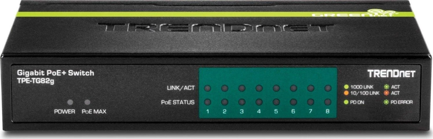 Šakotuvas TRENDnet Switch 8 Port Gbit PoE+ 61W Metall