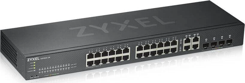 Šakotuvas ZYXEL GS1920-24V2, 28 prievadų išmanusis valdomas komutatorius, 24 gigabitų varinis ir 4 gigabitų dviejų asmenų, hibridinis režimas, autonominis arba „Nebulaflex“ debesis (5 metų garantija)