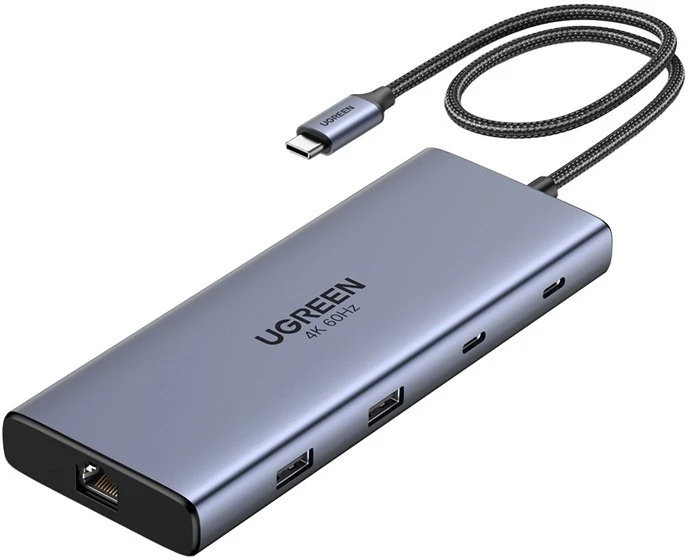 Adapteris / Hub USB-C 10w1 Ugreen CM639, 2x HDMI, 2x USB, RJ45, SD/TF, PD 100W