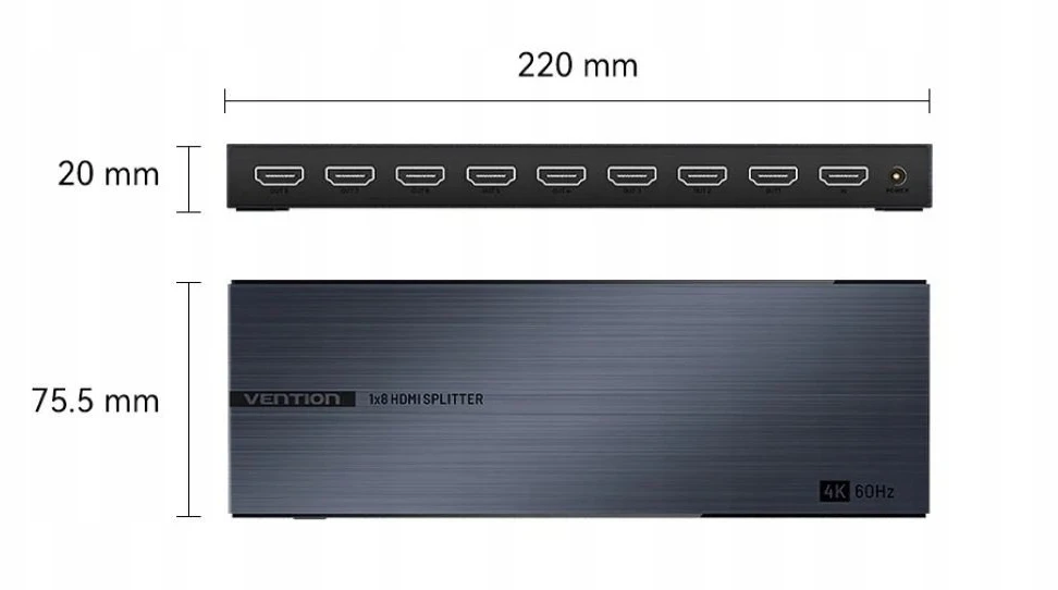 Šakotuvas Vention HDMI skirstytuvas Vention 1 įėjimas x 8 išėjimai 4K@60Hz