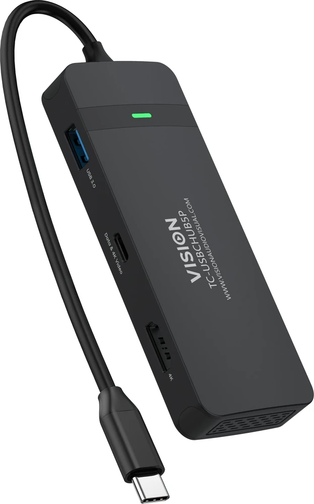 Šakotuvas Vision USB-C prijungimo stotelė - 1 x HDMI prievadas, 4k, 60 Hz - 1 x RJ45 gigabito eternetas, 1000 Mbps - 1 x USB 3.0, 5 Gbps - 1 x USB-C su PD100w, kuriuo galima įkrauti nešiojamąjį kompiuterį - 1 x USB-C su 4k, 60 Hz - 30 cm laidas - suderinamas su „Win“ (Atnaujinta)