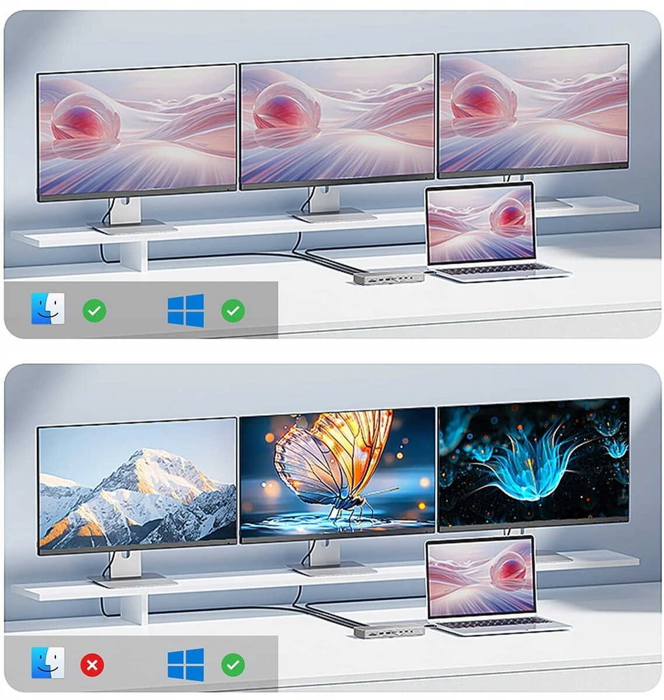 „Zenwire“ prijungimo stotelė / replikatorius USB-C šakotuvas 16 viename 2x HDMI 4K 60Hz „DisplayPort 1.4“ USB SD lizdas