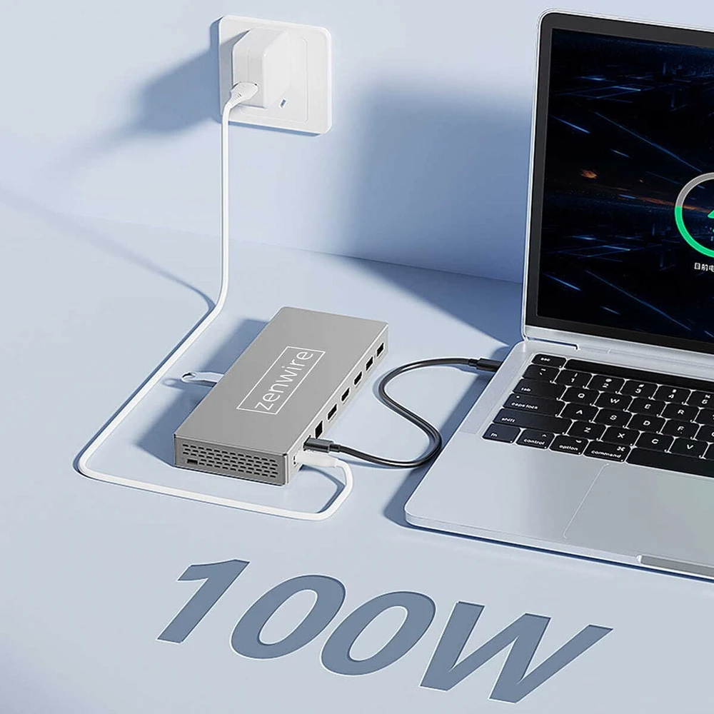 „Zenwire“ prijungimo stotelė / replikatorius USB-C šakotuvas 16 viename 2x HDMI 4K 60Hz „DisplayPort 1.4“ USB SD lizdas