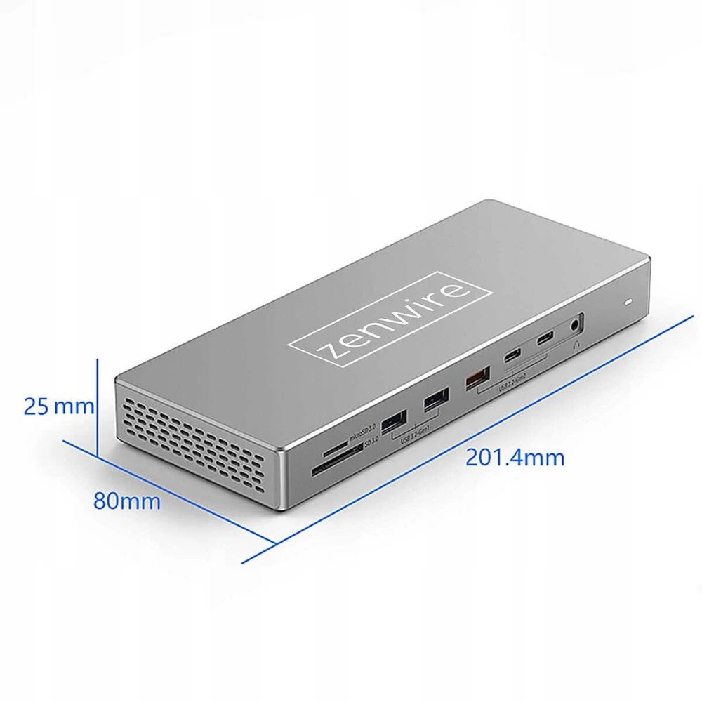 „Zenwire“ prijungimo stotelė / replikatorius USB-C šakotuvas 16 viename 2x HDMI 4K 60Hz „DisplayPort 1.4“ USB SD lizdas