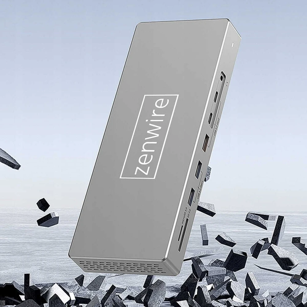 „Zenwire“ prijungimo stotelė / replikatorius USB-C šakotuvas 16 viename 2x HDMI 4K 60Hz „DisplayPort 1.4“ USB SD lizdas