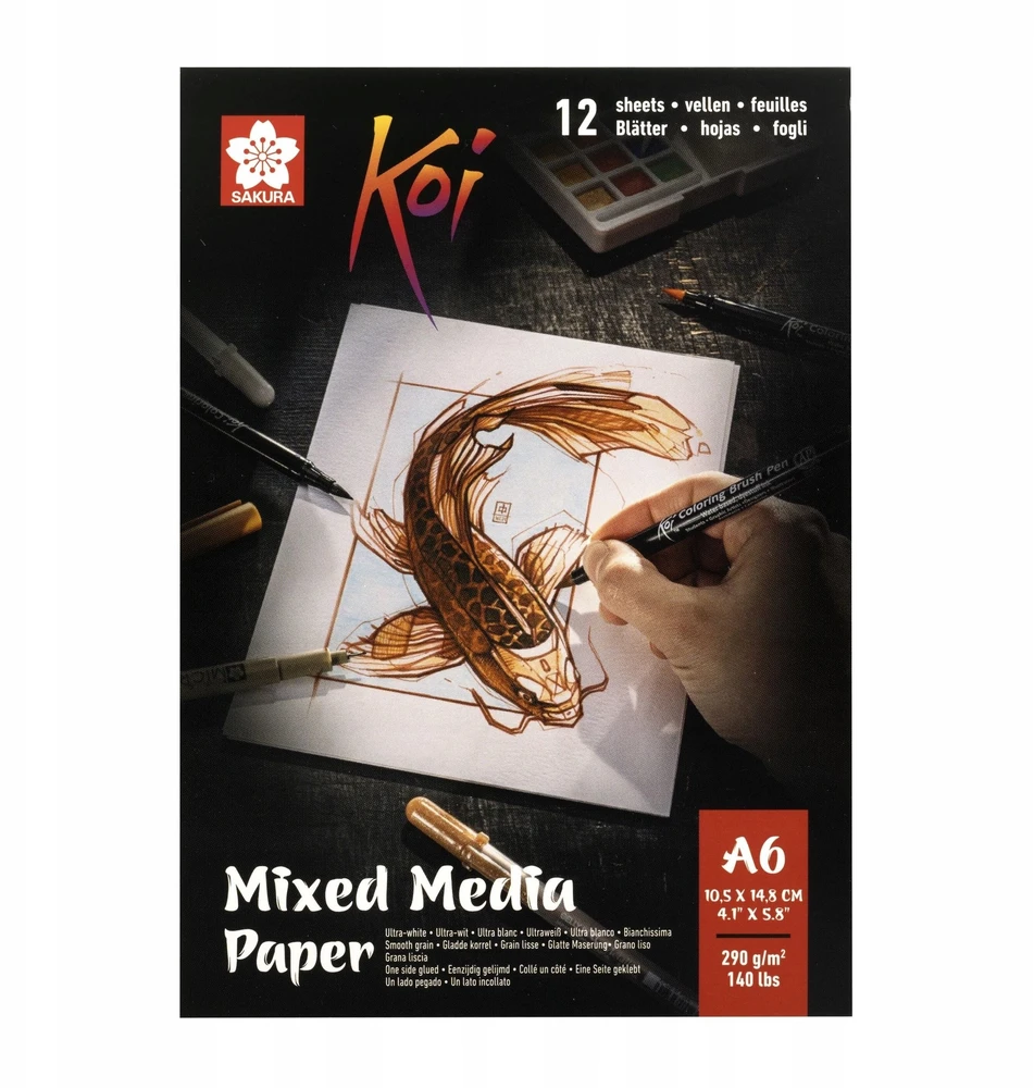 Sakura Koi mišrios technikos popieriaus bloknotas | 10,5 x 14,8 cm (A6), 290 g, 12 lapų (ROY-94120004)