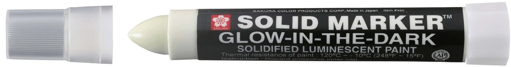 Sakura Sakura Solid Marker Glow-in-the-Dark, 1 vnt., Baltas, Smailusis antgalis, Juodas, Apvalus, 1,3 cm