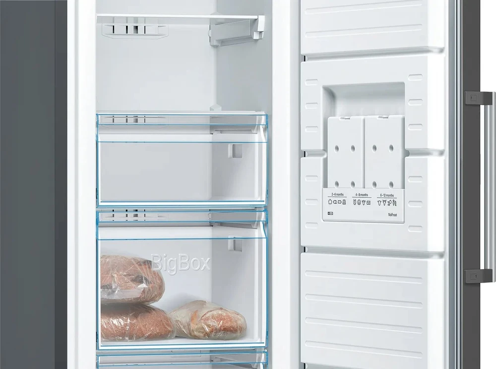 Bosch GSN36VXEP Serija 4, Laisvai statomas šaldiklis, 186 x 60 cm, Juodas šlifuotas plienas, atsparus pirštų atspaudams