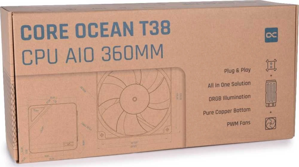 „Alphacool Core Ocean T38 360 mm“ skaitmeninis „viskas viename“ skysčio aušintuvas procesoriui