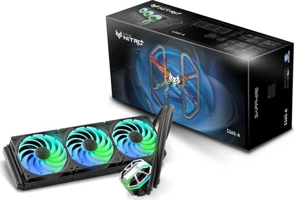 Sapphire Nitro+ S360-A All-in-One Liquid Cooler, ARGB, juodos spalvos – 360 mm