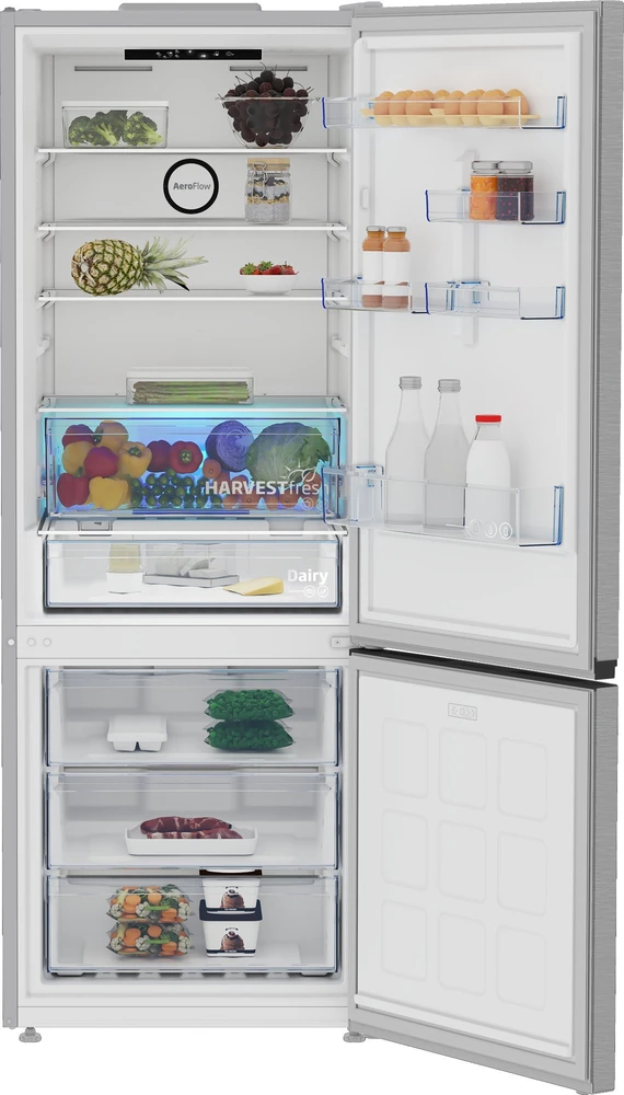 BEKO Šaldytuvas | B3RCNE564HXB | Energy efficiency class E | Free standing | Combi | Height 192 cm | No Frost system | Šaldytuvas net capacity 340 L | Šaldiklis net capacity 150 L | Ekranas | 39 dB | Nerūdijantis plienas