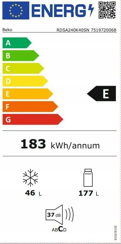 Šaldytuvas BEKO RDSA240K40SN (Nemokamas pristatymas)